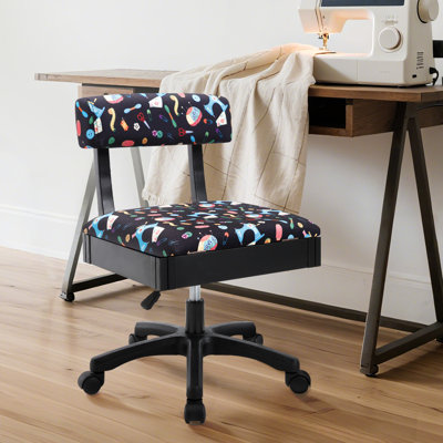 Sewing Chair with Under Seat storage & Back Support - Armless Adjustable Height Rolling Sew Chair for Sewing, Crafting Sewing Room Furniture