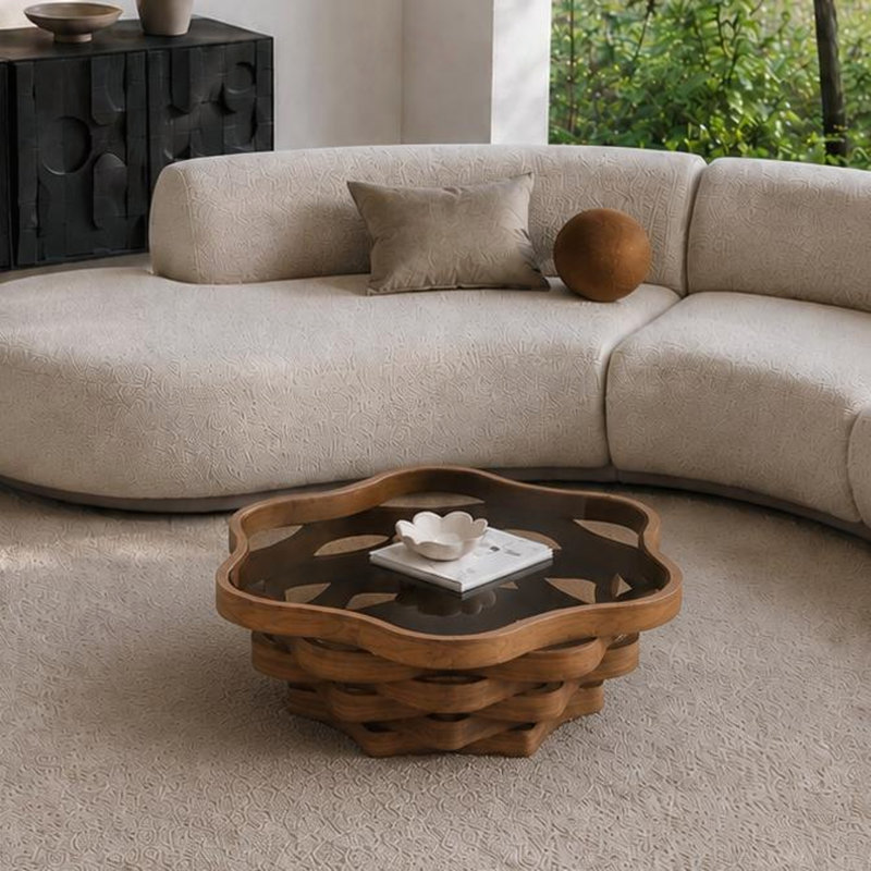 Table basse 35,83 "irrégulière en forme de nuage avec plateau en verre