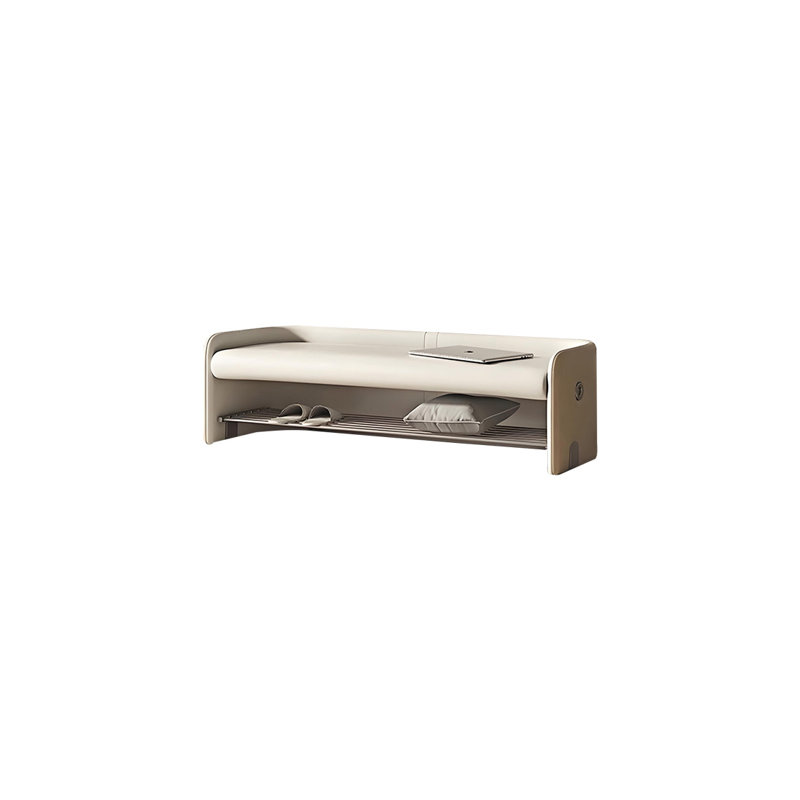 Banc de rangement rembourré en cuir Jimeniz, Beige