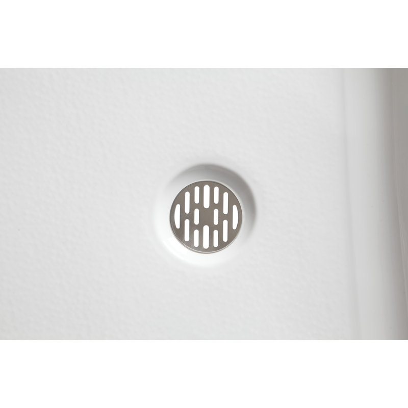 White Acrylic and Fiberglass Rectangular Shower Base with Right Drain