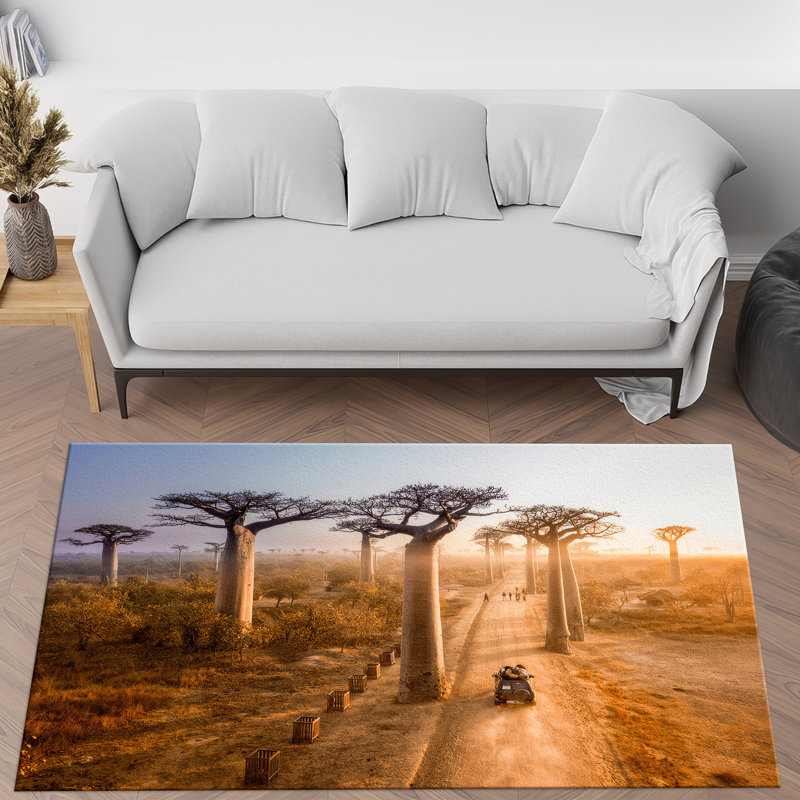 Discover the Elegance of a Soft Pile Printed Rug with an Intricate Floral Design for Your Living Room or Bedroom Decor
