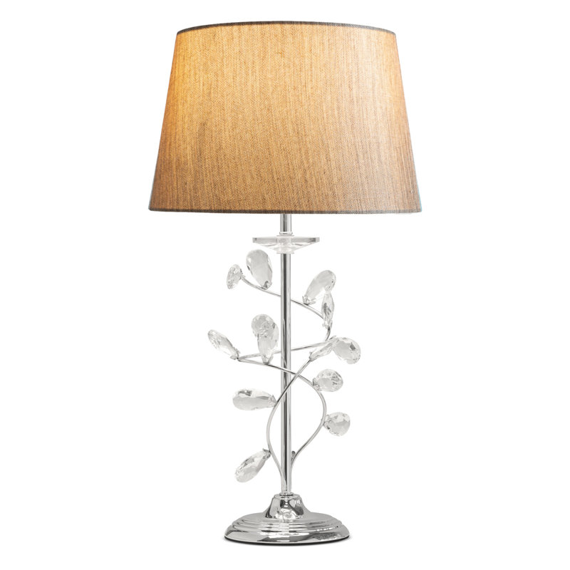 Waukon 59cm Crystal Glass Leaf Chrome Table lamp, Beige/Gold
