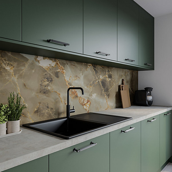 Aurora Gold Aluminium Kitchen Splashback, 305 cm x 75 cm
