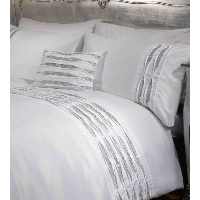 Delatorre Crystal Shiny Boudoir Geometric Rectangular Boudoir / Breakfast Cushion, White