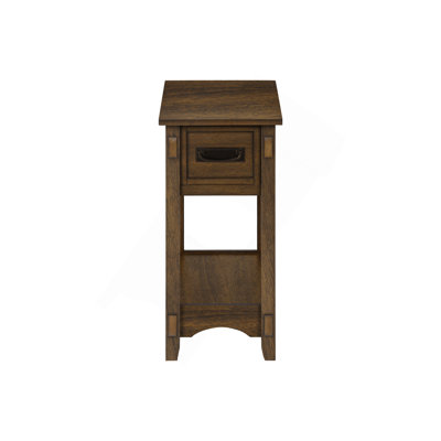 Accent Table, End, Side Table, Nightstand, 2 Tier, Narrow, Storage Drawer, Brown Veneer, Transitional