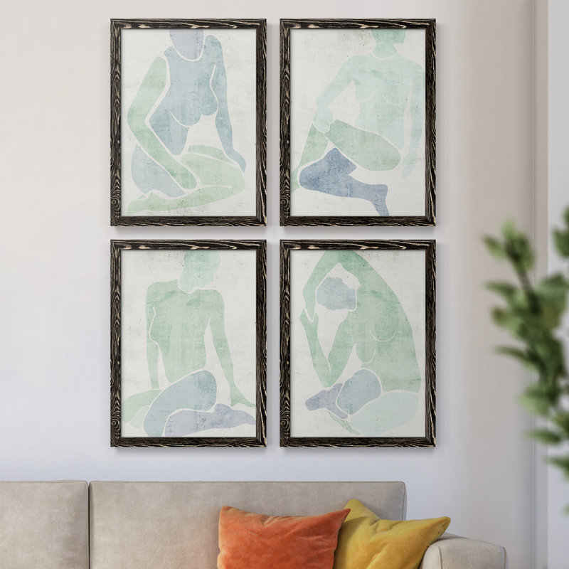 " Stretching I " 4 - Pieces, Black, 37.5" H x 27.5" W x 1" D