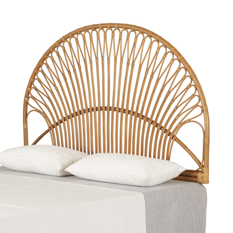 Beige Queen Exotic Tree Pattern Wicker Headboard