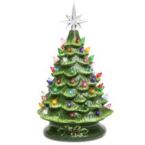 Ceramic Tabletop Christmas Tree Hand Painted Battery-Powered