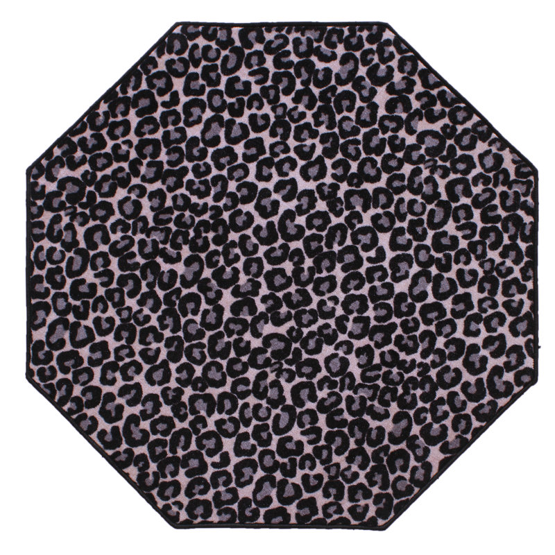 Tapis noir / gris à imprimé animal, Octogonal 5 pi