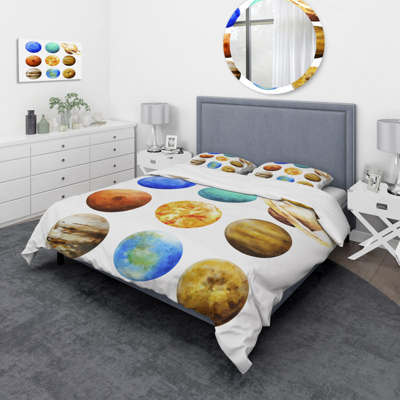 Various Planets In Orbit - Modern Duvet Cover Set - Microfiber Polyester, Queen Duvet Cover + 2 Standard Shams