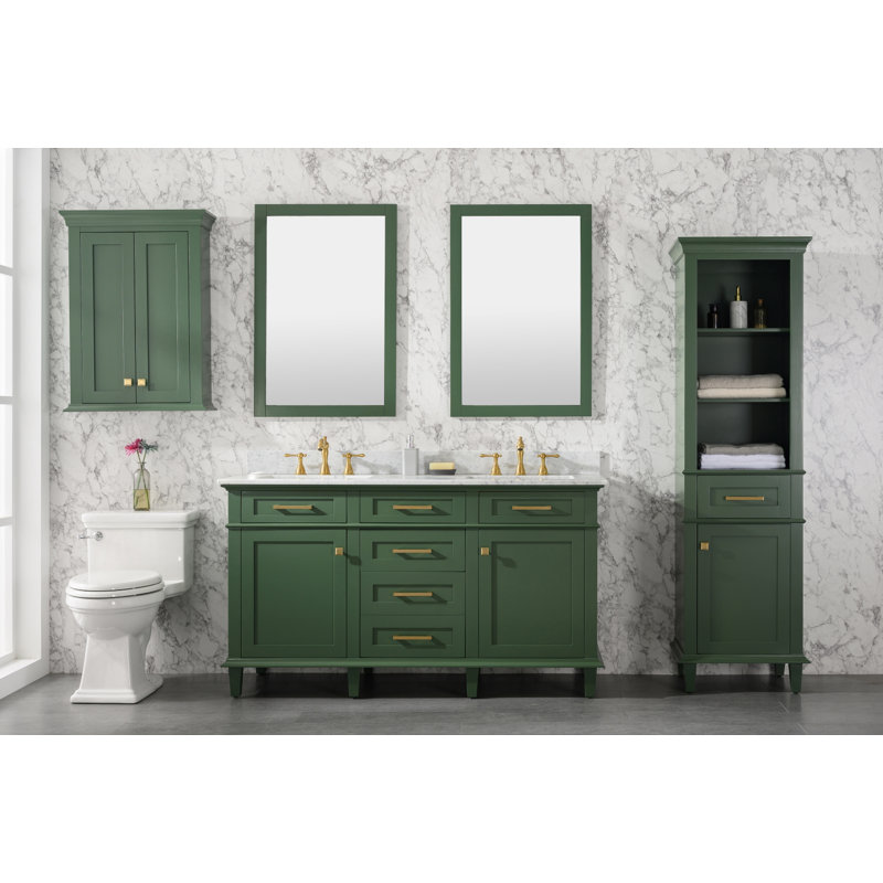 Malcom 60'' Double Bathroom Vanity with Marble Top, Vogue Green