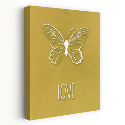 Elegant Love Butterfly Minimalist Modern Romantic Butterfly Moth Wall Art Print 1 Piece Wrapped Canvas Wall Art