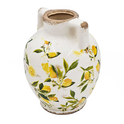 White Ceramic Vase with Yellow Lemon Motif