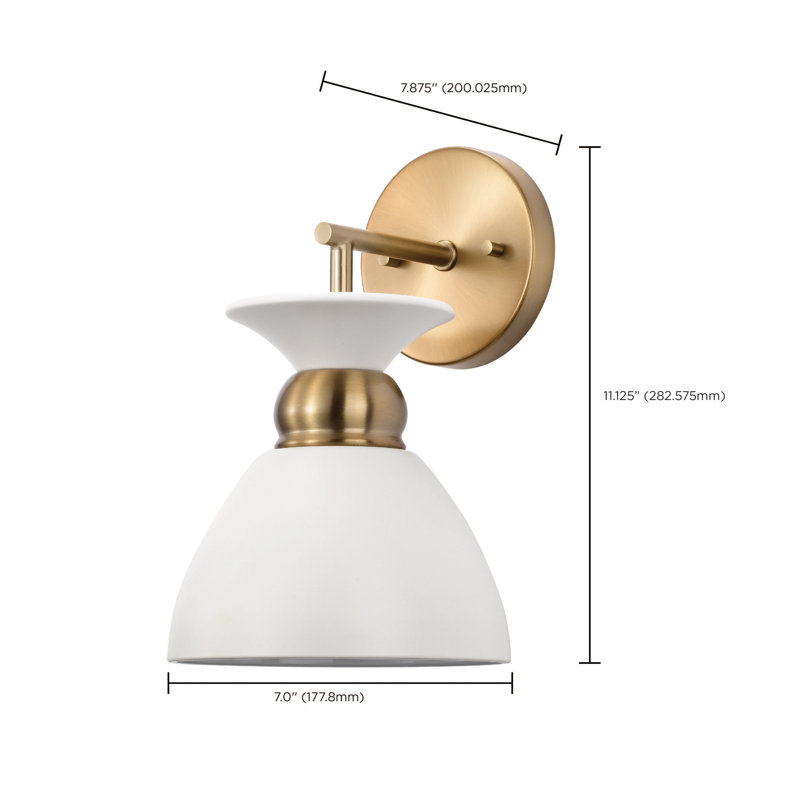 Giles Armed Sconce, Matte White / Burnished Brass Band