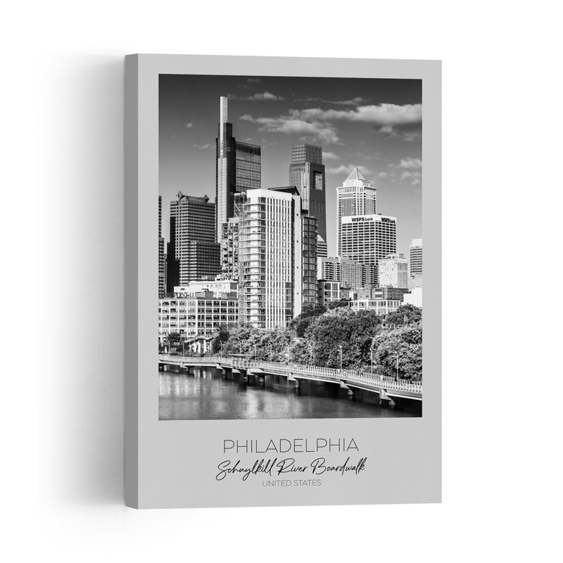 Philadelphia River Boardwalk Classic Modern Abstract Architecture City Wall Art Print 1 Piece Wrapped Canvas Wall Art