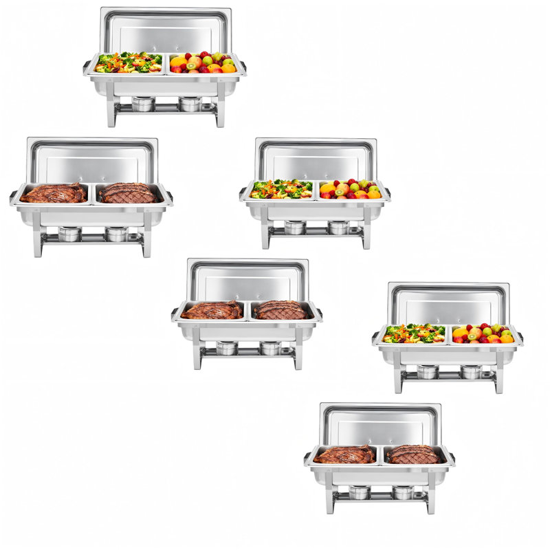 Ensemble de 6 réchauds commerciaux commerciaux en acier inoxydable à double compartiment - Paquet de 6 chauffe-plats rectangulaires, isolés et empilables pour la restauration, les fêtes, les banquets, les mariages - qualité restaurant - 6 pièces