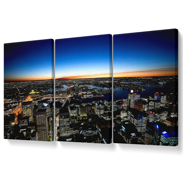 Ebern Designs Sydney Night Lights - 3 Piece Wrapped Canvas Print ...