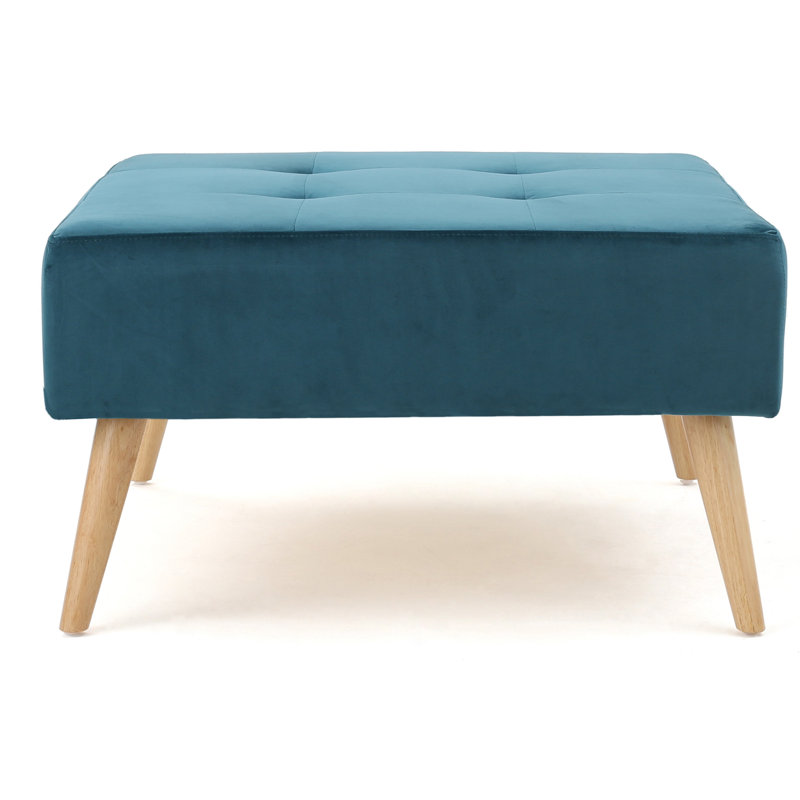 Teejay Cocktail Upholstered Ottoman with Tufted Top, Dark Teal Polyester Blend