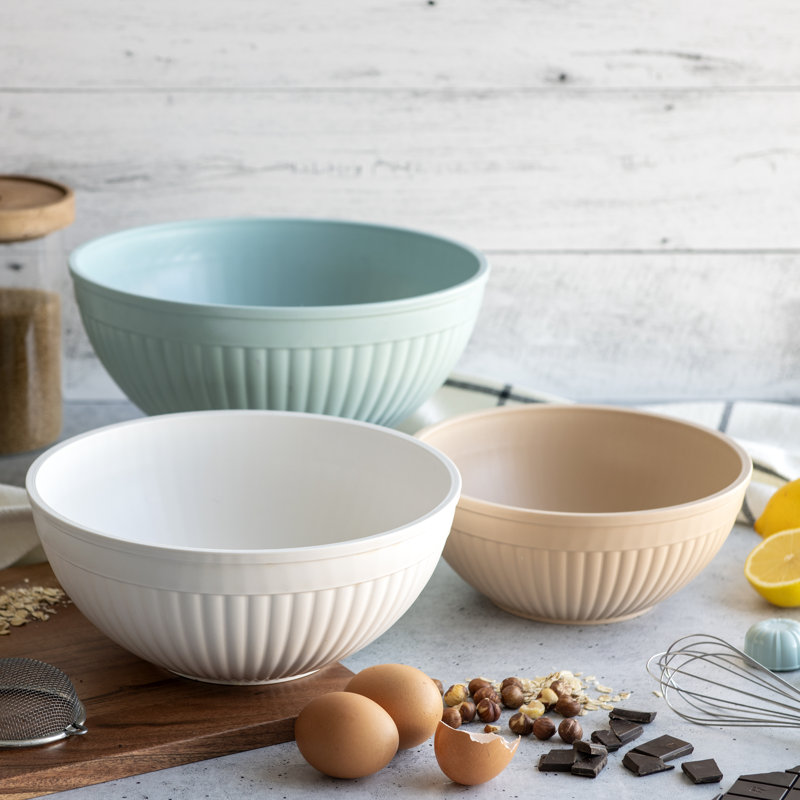 3-Piece Prep & Serve Mixing Bowl Set, Brown/White/Blue