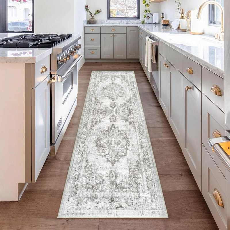 Tapis vintage lavable à la machine, résistant aux taches, antidérapant, à poils courts, motif géométrique