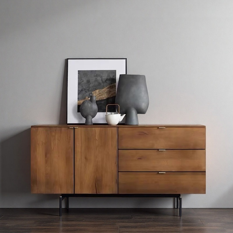 Armoire d'entrée scandinave en bois massif rétro, H 29,1 po x l 47,2 po x P 16,5 po