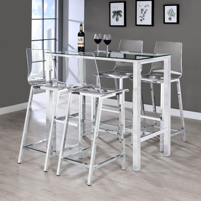 Tabourets transparents et chromés à hauteur de comptoir (ensemble de 2)