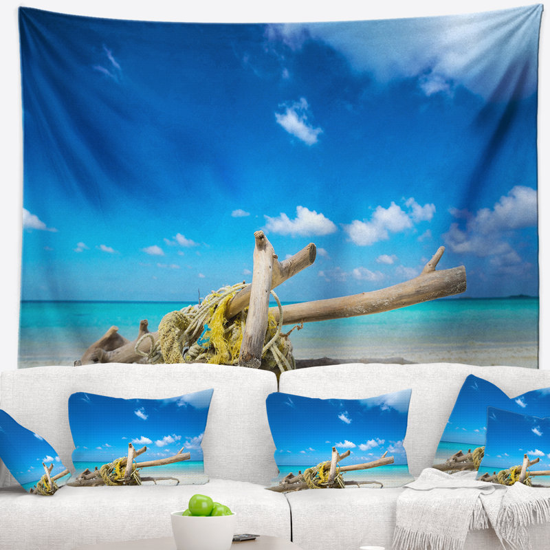 Tapisserie de plage de sable blanc deadwood sur pied, H 32 po x l 39 po