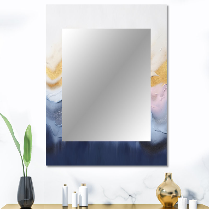 Encre liquide bleue et jaune Waterfall II - grand miroir à encre liquide, miroir mural décoratif moderne, impression d'art en métal