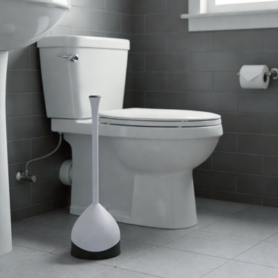 Poussoir de toilette Clorox blanc avec support de rangement dissimulé, robuste, durable, compact, antidérapant, outil de déverrouillage de salle de bain 6,6 po x 16,7 po