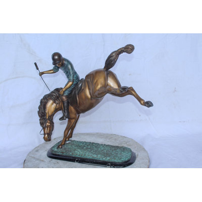 Nifao Collection Dynamic Polo Player and Horse in Game Action Bronze Statue  21" x 11" x 22"H
