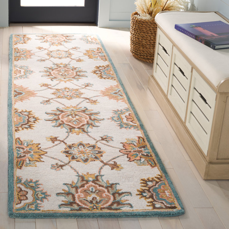 Heritage Handtufted Wool Cotton Floral Rug in Beige/Ivory, Runner 2'3" x 8'
