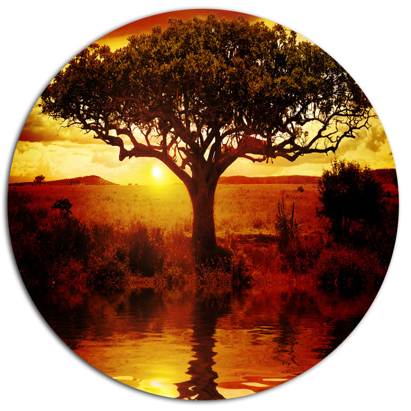 «Lonely Tree in African Sunset», impression, H 23 po x l 23 po x P 1 po, Métal