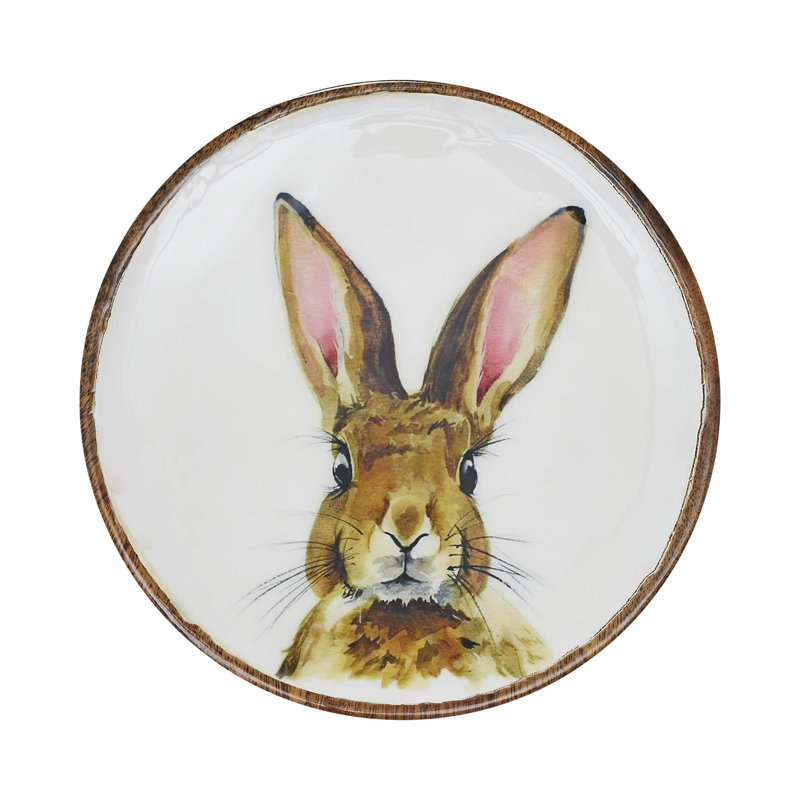 Bunny Hop Wooden Plate White w/ Bunny, 9.75" H x 9.75" W x 0.75" D