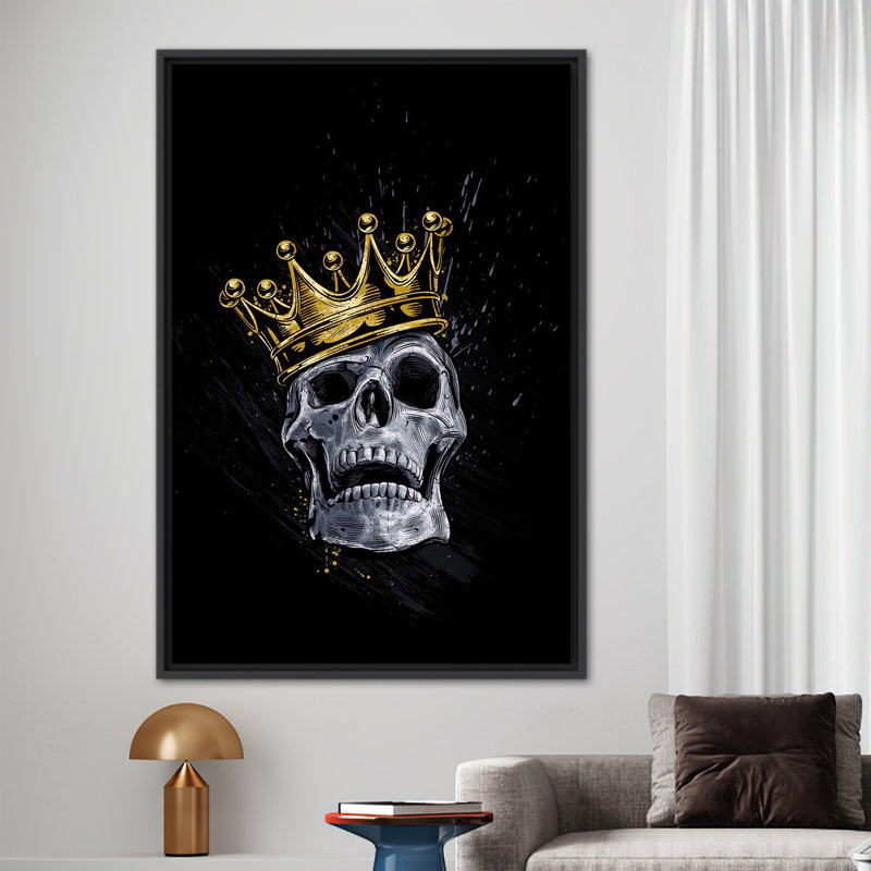 Décoration moderne sur toile de crâne noir et or moderne - art mural abstrait imprimé 3D tendance, H 37 po x l 26 po