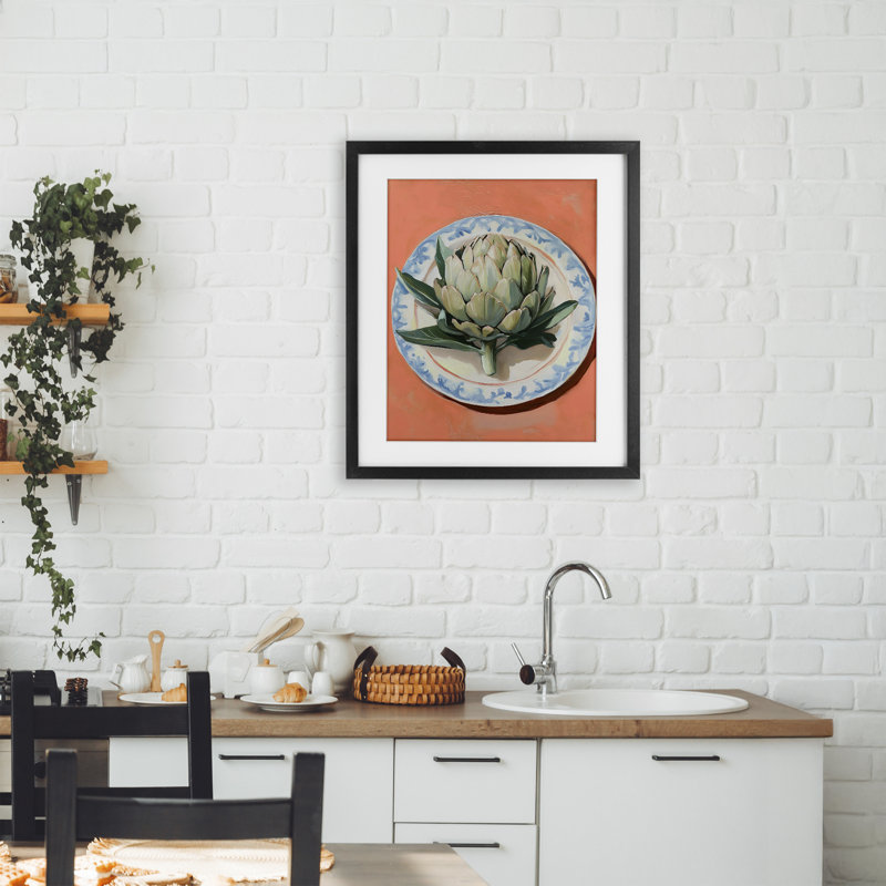 Impression rétro sous verre artichaut sur orange, design par The Prints Vibe, 21 x 17, Midnight Black Under Glass Framed