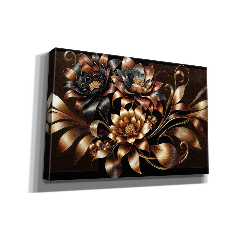 Toile épique «Gold Flowers» par Rey Klimt, 60 po x 40 po