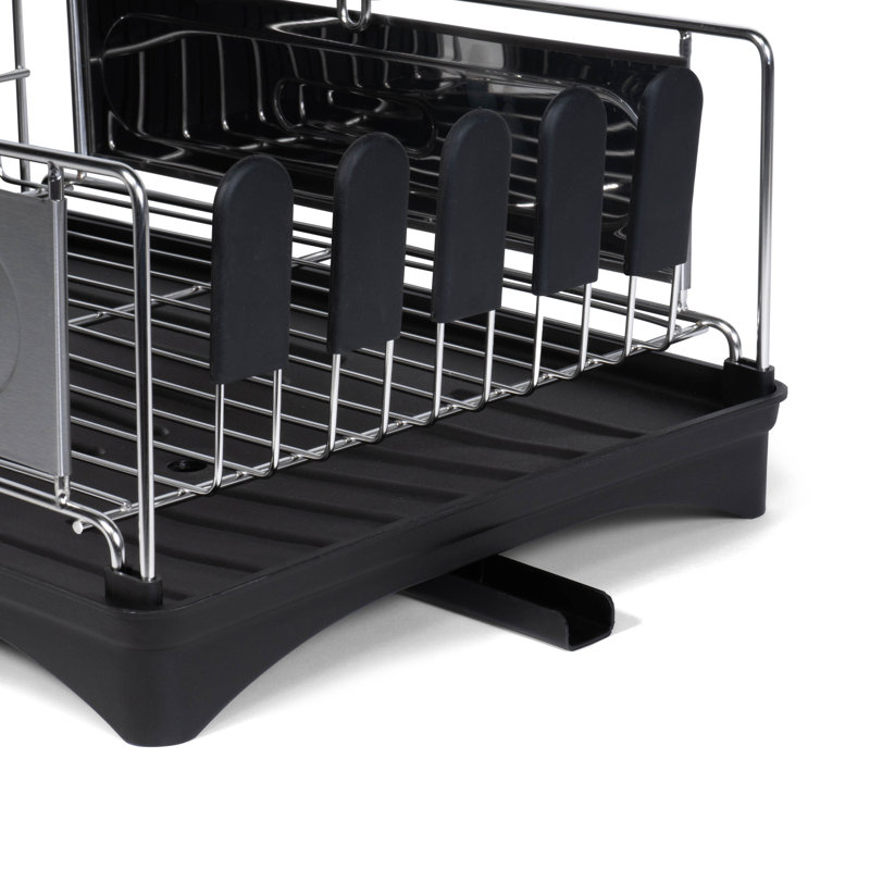 Compact Stainless Steel 2-Tier Dish Rack with Utensil Cup