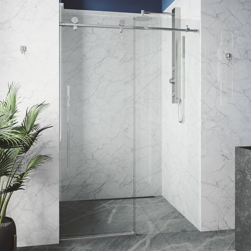 Elan E-Class 64-68" W x 76" H Sliding Frameless Shower Door with 3/8" Clear Glass, Chrome