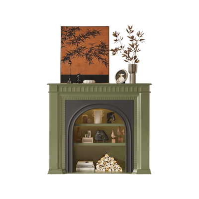 Green Solid Wood Electric Fireplace