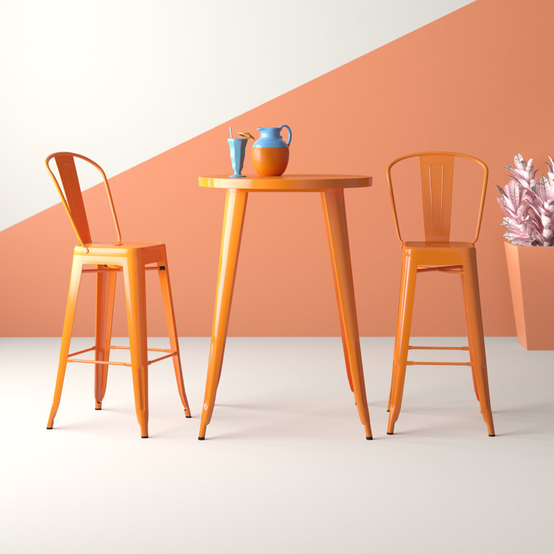 Genece Metal 3-Piece Indoor and Outdoor Bar Set, Orange, 41" H x 30" W x 30" L