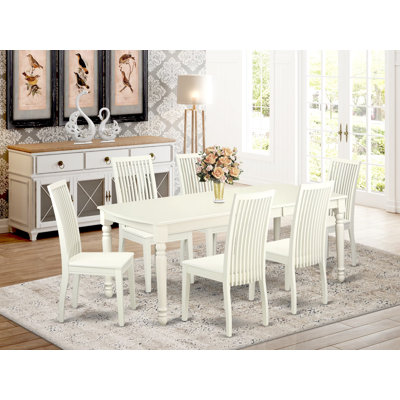 Ensemble de table de salle à manger 7 pièces composé d'une table de salle à manger rectangulaire avec rallonge papillon et 6 chaises en bois