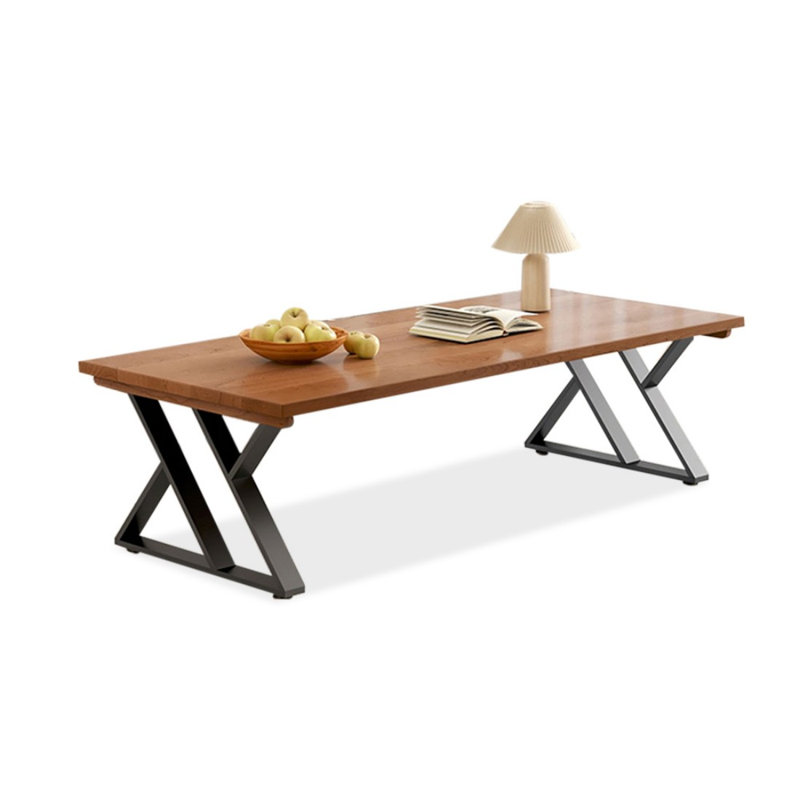 Cherry Solid Wood + Steel Rectangular Coffee Table, 17.72" H x 55.12" L x 27.56" W