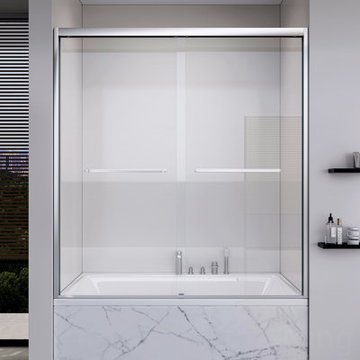 Frame Double Sliding Opening Soft-Close Shower Door  - Bathroom Sliding Opening Shower Door  - (6Mm) Thick Tempered Glass Door