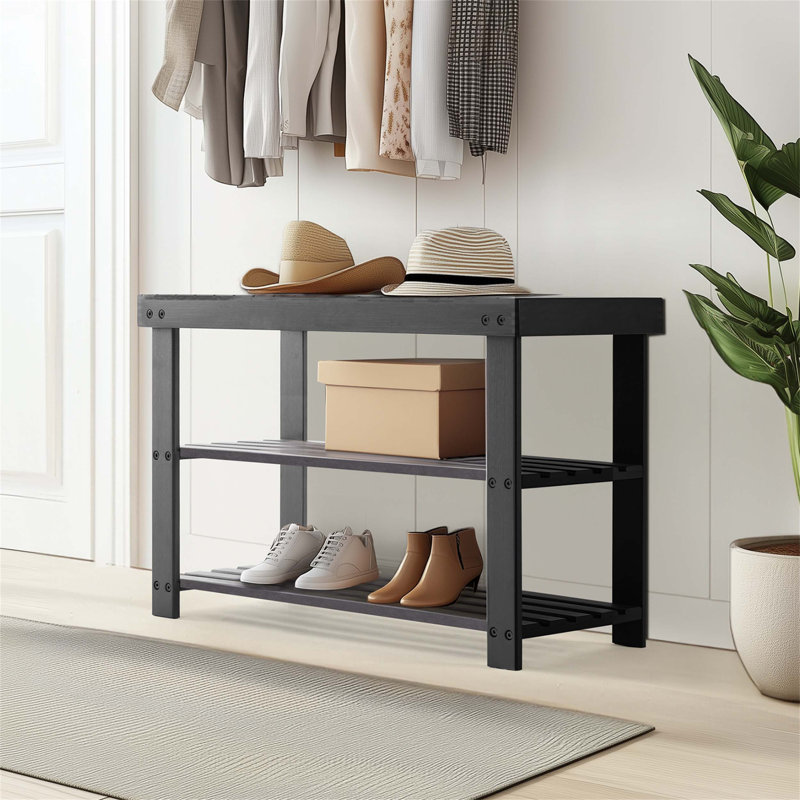 Étagère à chaussures en bambou à 3 niveaux, Noir, noir, noir, noir