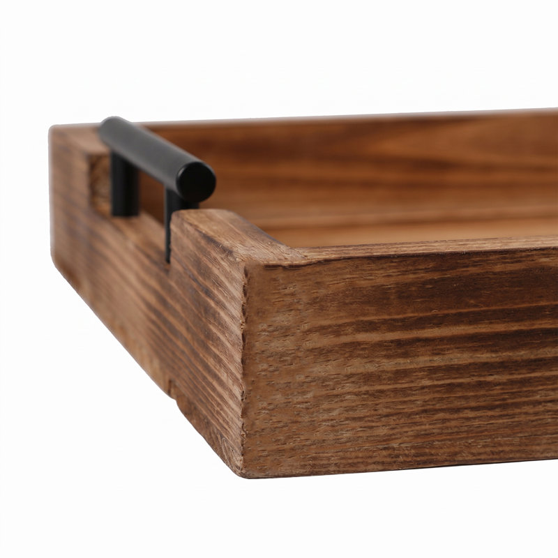Ensemble de 3 plateaux de service gigognes en bois avec poignées, plateau décoratif rustique en bois de sapin massif rustique pour table basse, repose-pieds, cuisine