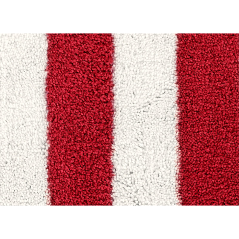 Ronning Beach Stripe Nylon and Polyester 2 Piece Bath Rug Set with Non-Slip Backing, Crimson Red
