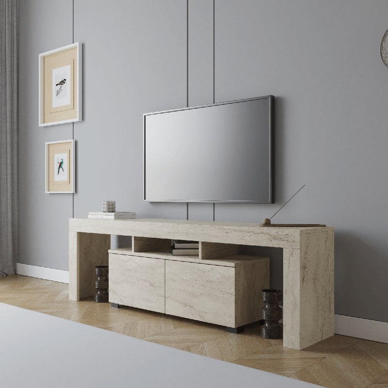 Bronny 2-Door Shelved TV Unit – Elegant & Functional Entertainment Center, Travertine