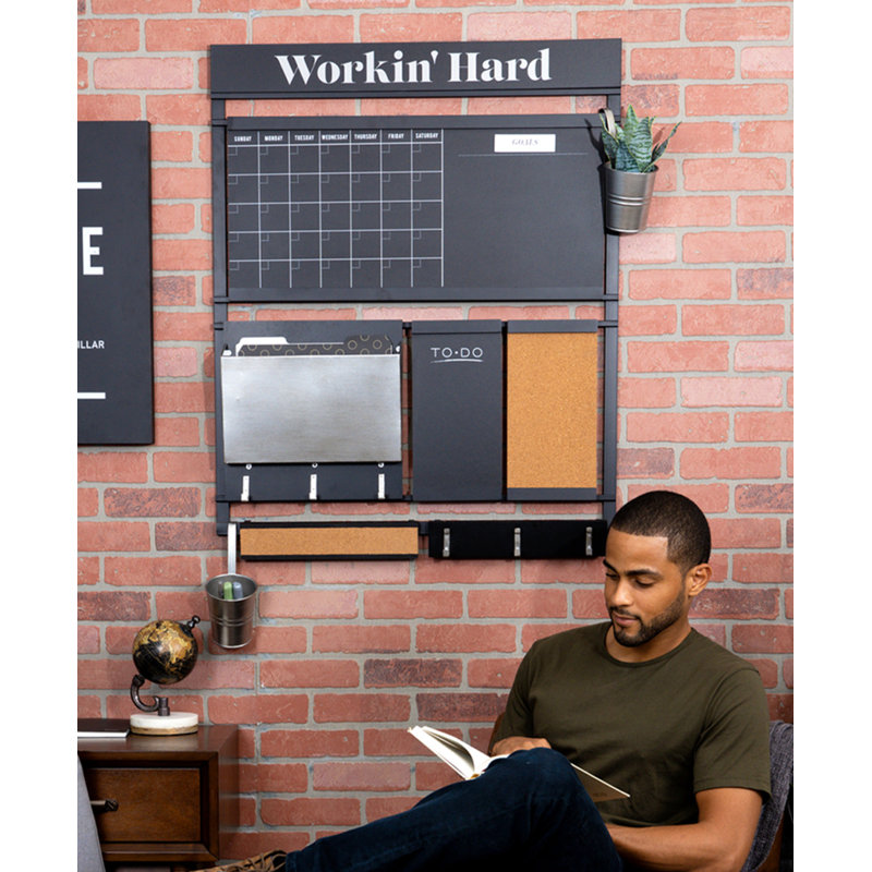 Stratton Home Decor Metal Wall Organizer Calendar Chalkboard and