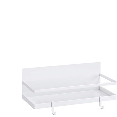 Support à épices magnétique, tablette magnétique solide avec 2 crochets amovibles, économiseur d'espace parfait pour la petite cuisine / appartement, armoire en métal impressionnante pour contenir les épices, pots, sel (blanc, paquet de 2)