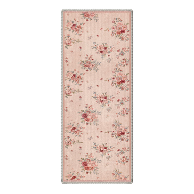  Tapis d'intérieur rose / bleu / vert lavable à la machine Acker avec envers antidérapant, Tapis de couloir 2 pi 3 po x 6 pi